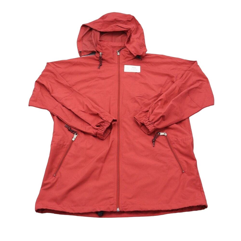 EMS Jacket Mens M Red Long Sleeve Neck Hooded Drawstring Zip Pocket Windbreaker